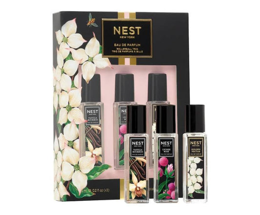 NEST New York Mini Rollerball Perfume Trio Set (Vanilla Bourbon, Lychee Rose, and Golden Nectar) + Bonus Sicilian Tangerine Body Cream, 30 ml Beauty & Personal Care NEST New York