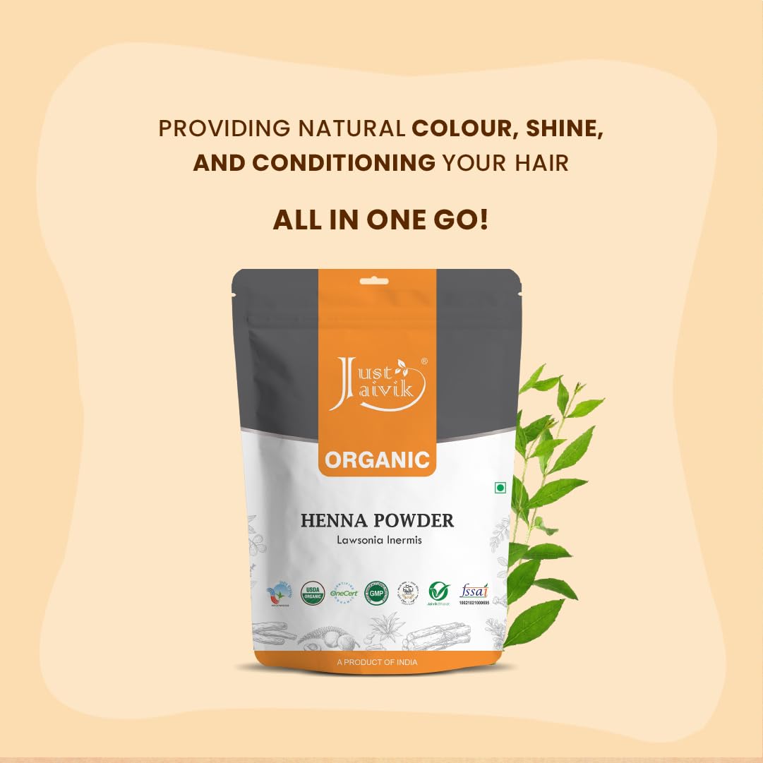 Just Jaivik Henna Powder (Lawsonia Inermis) for Hair - 100% Natural, USDA Certified Organic by OneCert Asia, No Chemicals or Additives, 227 Gms / 0.5 Beauty & Personal Care Just Jaivik