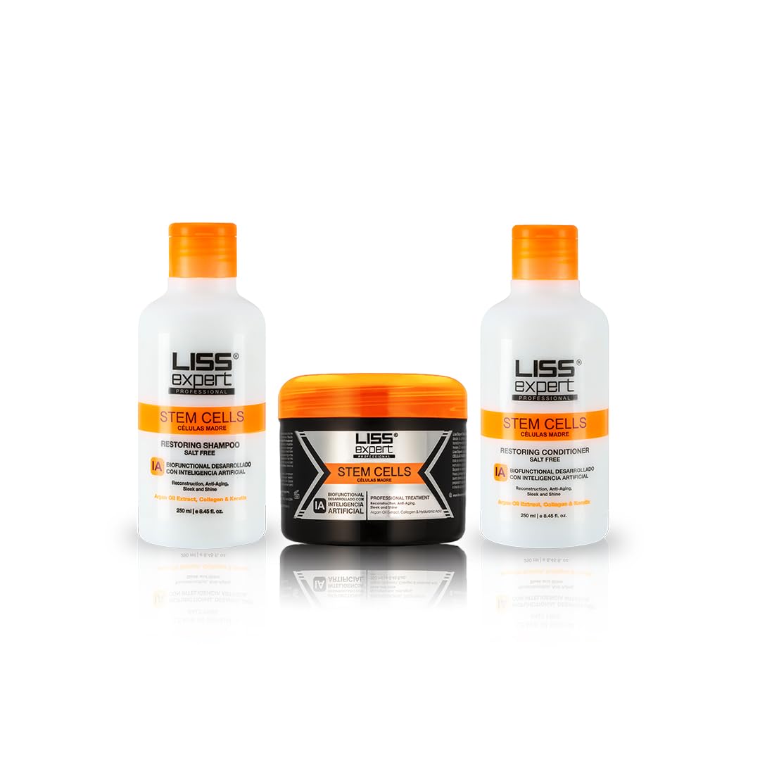 Liss Expert Professional Stem Cells Smoothing Treatment - Frizz-Free Repair & Shine - ONE Shoulder Length Applic- plus salt free shampoo and