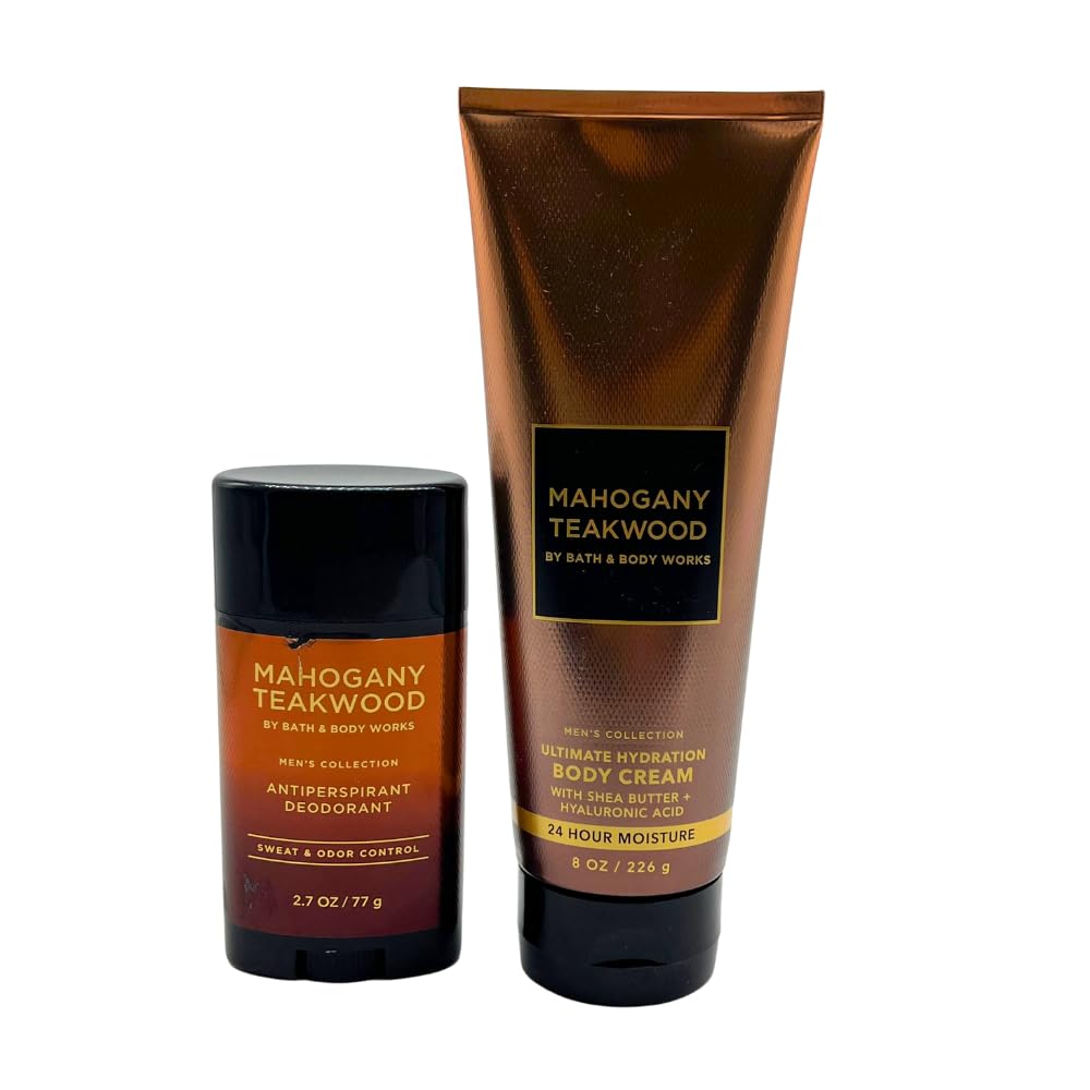 Bath & Body Works MAHOGANY TEAKWOOD Men's Collection Ultimate Hydration Body Cream & Antiperspirant Deodorant 2-piece Gift Set with a Red Bow Beauty and Personal Care Bath & Body Works