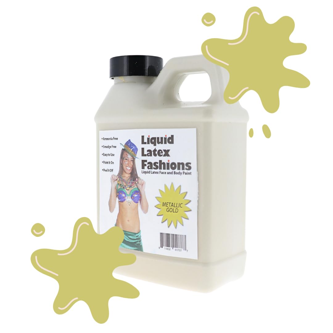 Metallic Gold 8 Oz - Liquid Latex Face and Body Paint for New Year's, Golden Age, Roaring 20's Costume, Cosplay and Concerts Beauty & Personal Care Liquid Latex Fashions