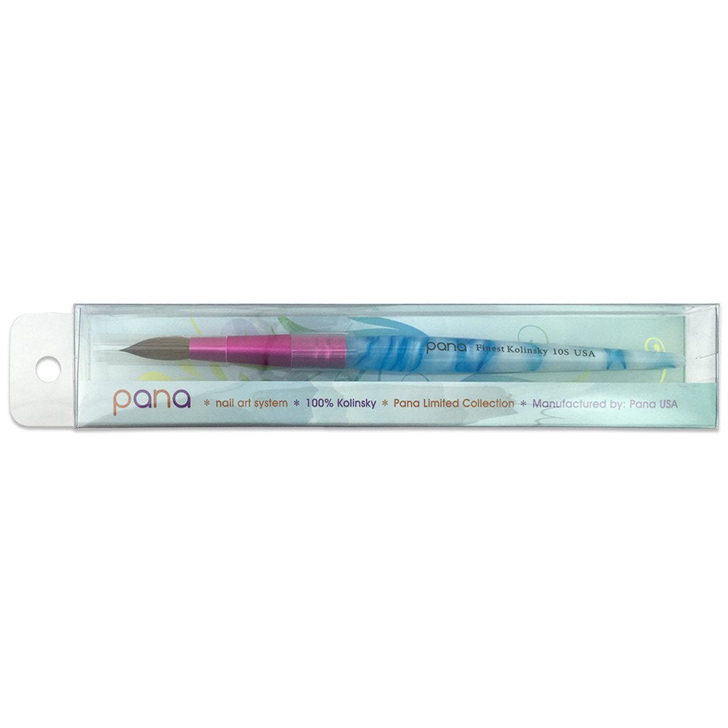 PANA Pure Kolinsky Hair Acrylic Nail Brush - Round Shape Pink Ferrule with White Swirl Blue Handle (Size 10) Beauty & Personal Care PANA