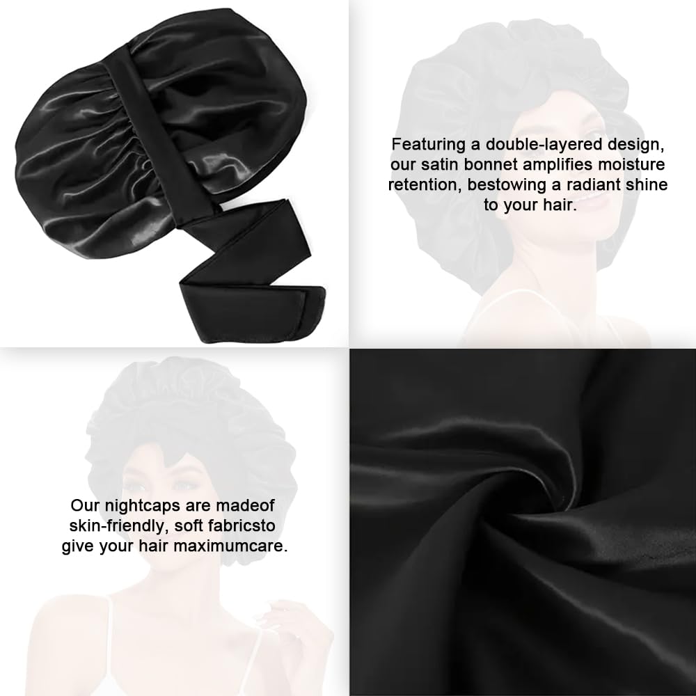 Hair Want Large Stain Sleep Bonnet for Women Adjustable Hair Bonnet with Elastic Tie Band for Braids Hair Sleeping Cap Scarf for Hair Care Satin Hair Beauty and Personal Care Hair Want