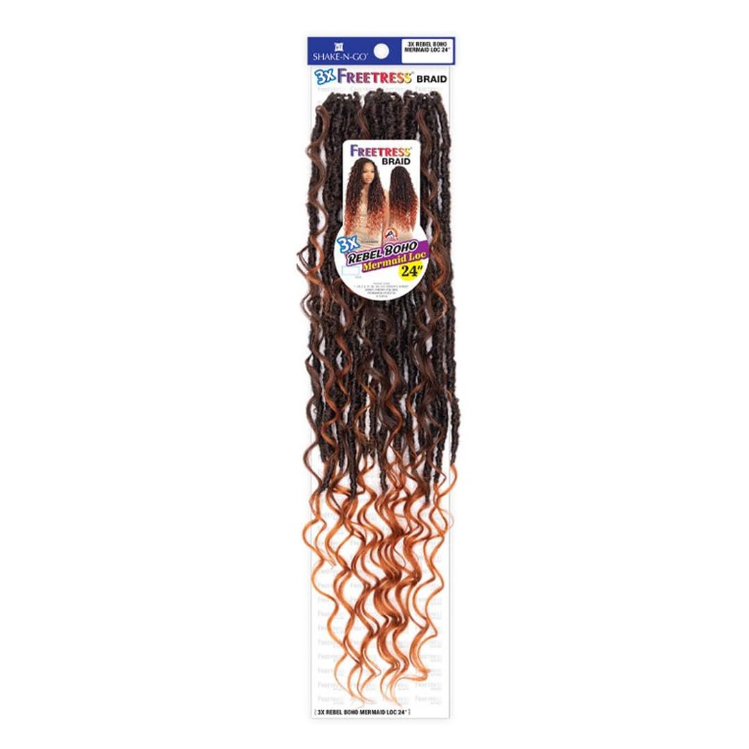 Shake N Go Freetress Synthetic Crochet Braids - 3X Rebel Boho Mermaid Loc 24" (Color:HTBERRY)