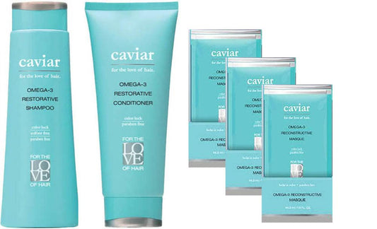 Caviar Omega-3 Restorative Hair Care Set (Pack of 5) - Includes Shampoo, Conditioner, and 3 Masque Packets Beauty & Personal Care CAVIAR FOR THE LOVE OF HAIR
