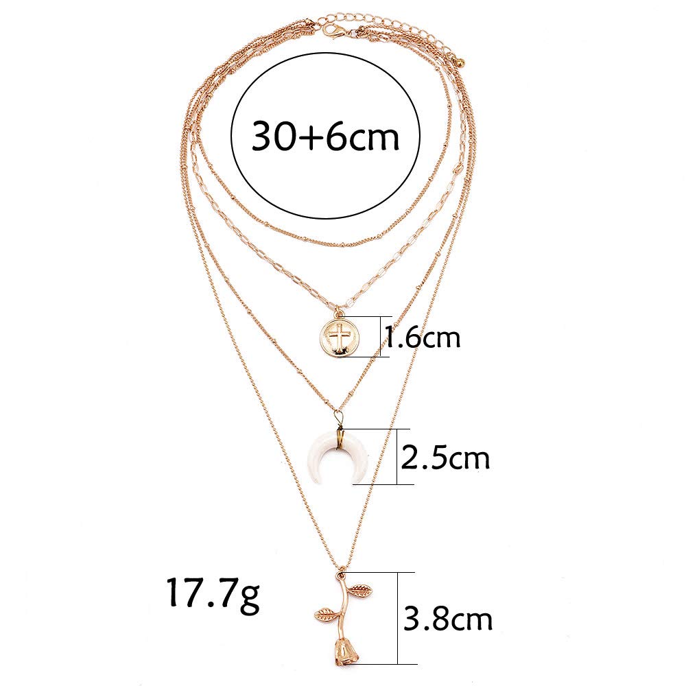 DoubleNine Double Strand Gold Chain Necklace Star Sun Crystal Minimalist Wedding Evening Necklace for Women Girls Beauty & Personal Care Doubnine