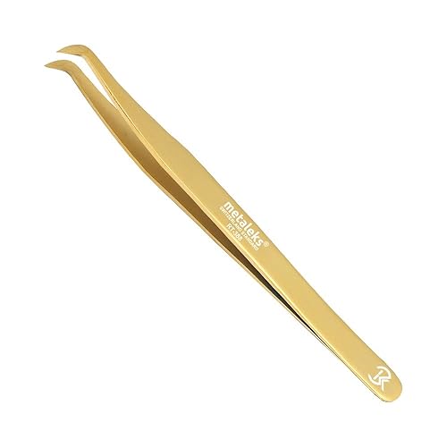 Tweezers for Eyelash Extension Hand Crafted Surgical Stainless Steel L Shape Tip Tweezers. (Golden Titanium Coated.) Beauty & Personal Care metaleks
