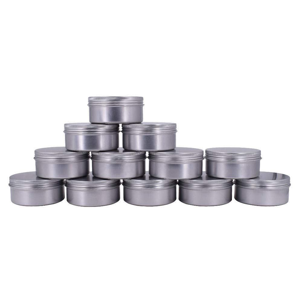 Healthcom 6-Ounce 12 Pack 180ml Empty Silver Round Aluminum Tin Cans Screw Top Metal Tins Aroma Hair Wax Tins Cosmetic Container Organization Beauty & Personal Care Healthcom