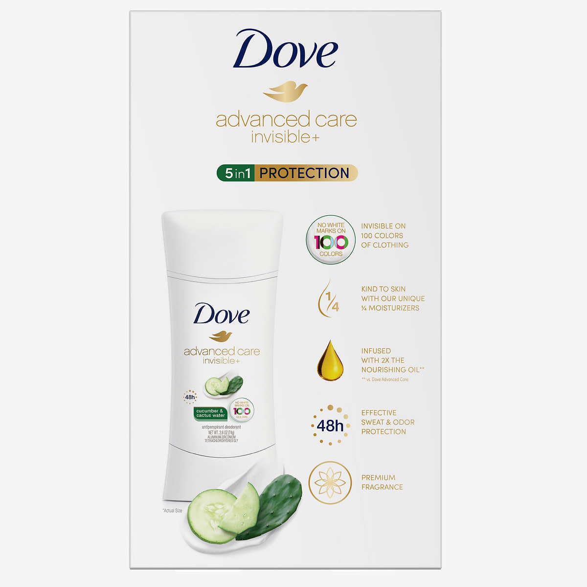 Dove Advanced Care Invisible+ Antiperspirant Deodorant Stick, Cucumber and Cactus Water, 2.6 oz, 4 ct Beauty and Personal Care Dove