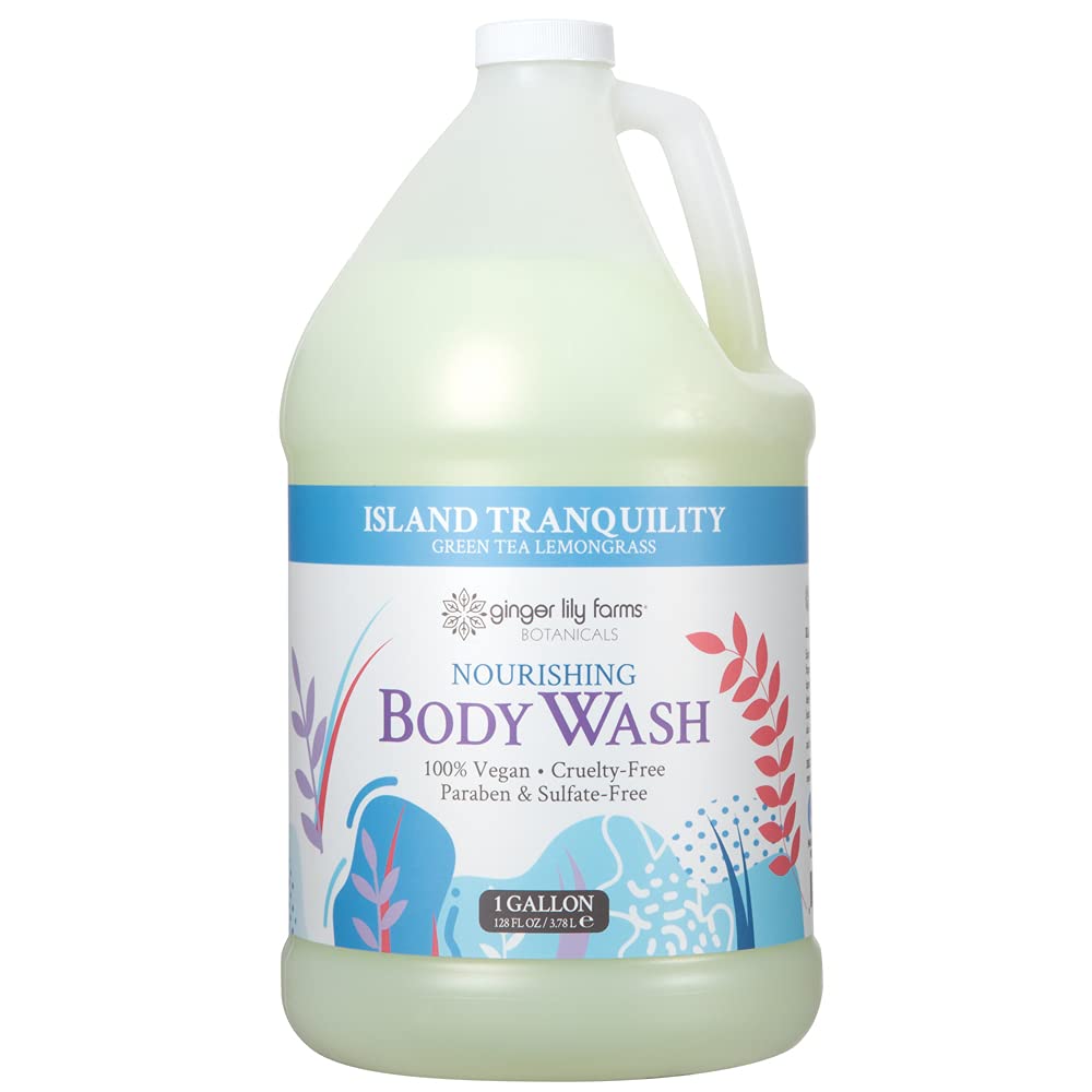 Ginger Lily Farms Botanicals Nourishing Body Wash, Island Tranquility, 100% Vegan & Cruelty-Free, Green Tea Lemongrass Scent, 1 Gallon Refill (Pack Beauty & Personal Care Ginger Lily Farms