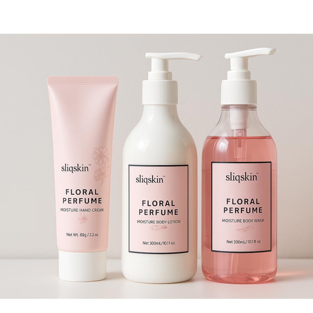 Sliqskin Floral Perfume Moisture Body Set, Body Care Trio, Hydration, Long-lasting scent, Gift Set, Cherry Blossom Extract Beauty and Personal Care sliqskin