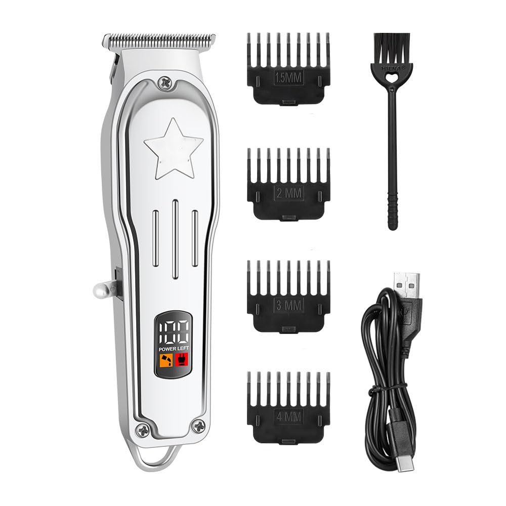 QDKVTNDJZ Sliver Electric Hair Trimmer for Men, Professional Cordless Barber Clippers with LED Digital Display,4 Limit Combs, Rechargeable Haircutting Beauty and Personal Care QDKVTNDJZ