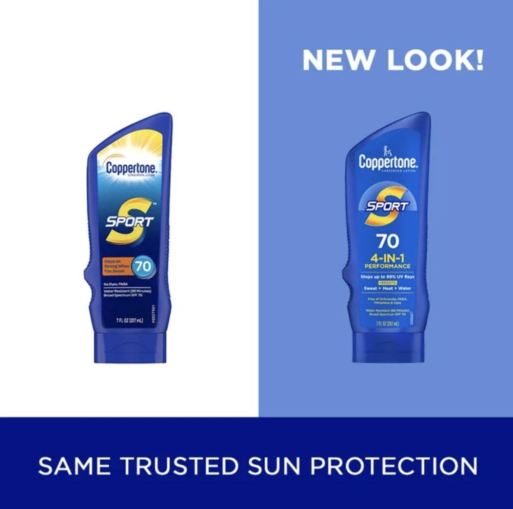 Coppertone Sport 4-in-1 Performance Sunscreen Lotion, Broad Spectrum SPF 70, Water Resistant and Sweat Resistant, 7 fl oz (Pack of 3) Beauty & Personal Care Coppertone