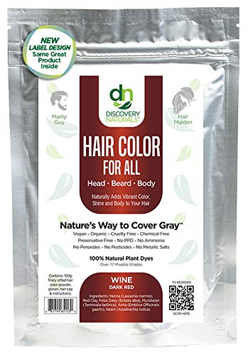 Wine Dark Red Henna Hair Color For All Kit | 100% All Natural Hair Dye & Beard Dye Powder Kit Organic, Herbal & Vegan Chemical & Cruelty Free Beauty & Personal Care Discovery Naturals