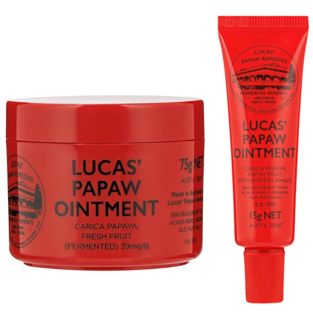 Lucas Papaw Ointment 75g Jar and 15g Tube with Lip Applicator - Fermented Papaya Skin Balm, Multipurpose Ointment, Made in Australia Beauty and Personal Care Lucas Papaw