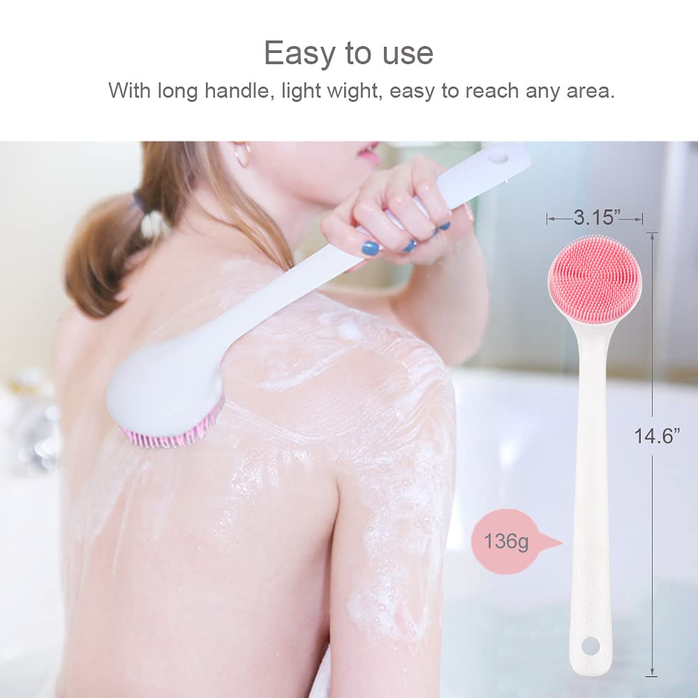 Silicone Back Scrubber for Shower, Back Washer Brush Long Handle with Soft Bristles, Bath Body Shower Exfoliator Brush for Men and Women, BPA Free Beauty & Personal Care V-TOP