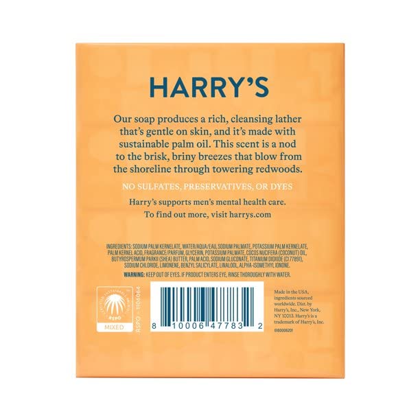 Harry's Men's Bar Soap, Redwood Scent Body Bar Soap for Men, 4 Bars, Net Wt 4 oz Each Beauty & Personal Care Harry's