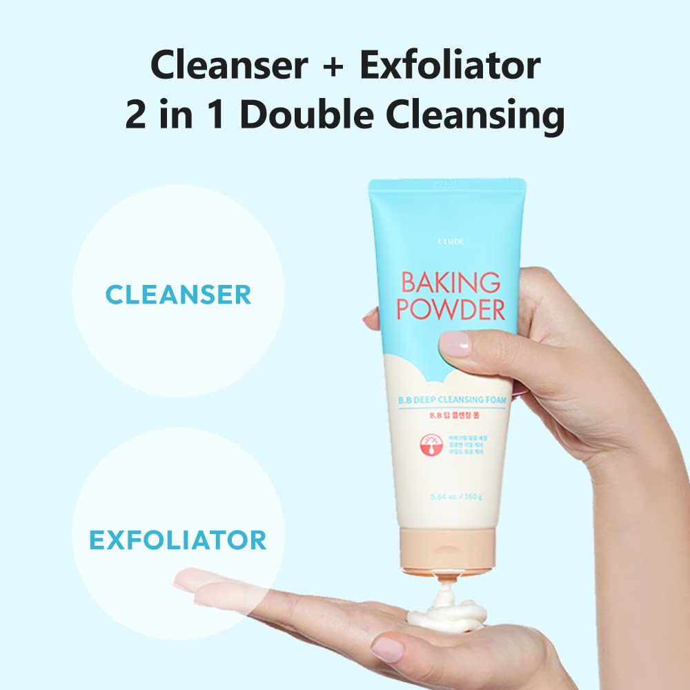 ETUDE Baking Powder B.B Deep Cleansing Foam, 2 in 1 Rice Bran + Baking Powder, Creamy Bubble + Scrub Exfoliate Skin, Fash Wash, Deep Cleanser Beauty & Personal Care ETUDE