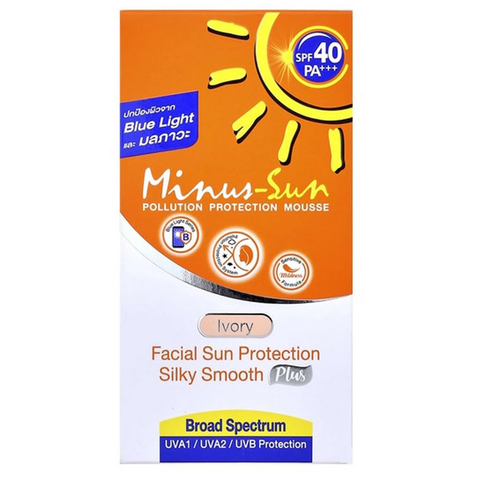 Minus-Sun SPF40 PA+++ Pollution Protection Mousse (Ivory) 30 Gram. Facial Sun Protection Silky Smooth Plus UVA1 UVA2 and UVB Protection Beauty & Personal Care Minus Sun