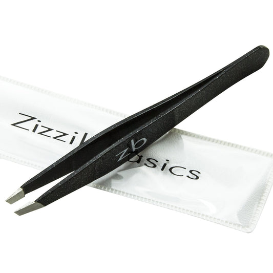 Tweezers - Surgical Grade Stainless Steel - Slant Tip for Expert Eyebrow Shaping and Facial Hair Removal - with Protective Pouch - Best Tweezer Beauty and Personal Care Zizzili Basics