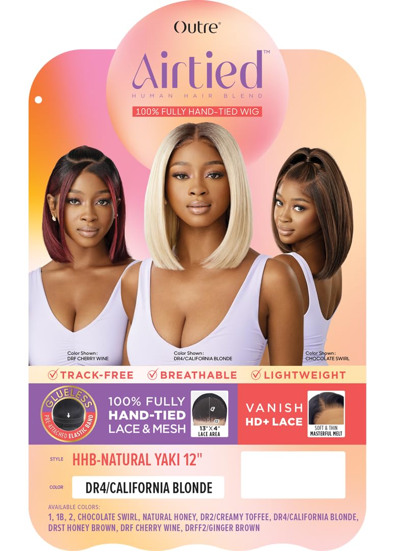 Outre Airtied 100% Fully Hand-Tied Wig - Human Hair Blend - Natural Yaki 12" (DRF CHERRY WINE)