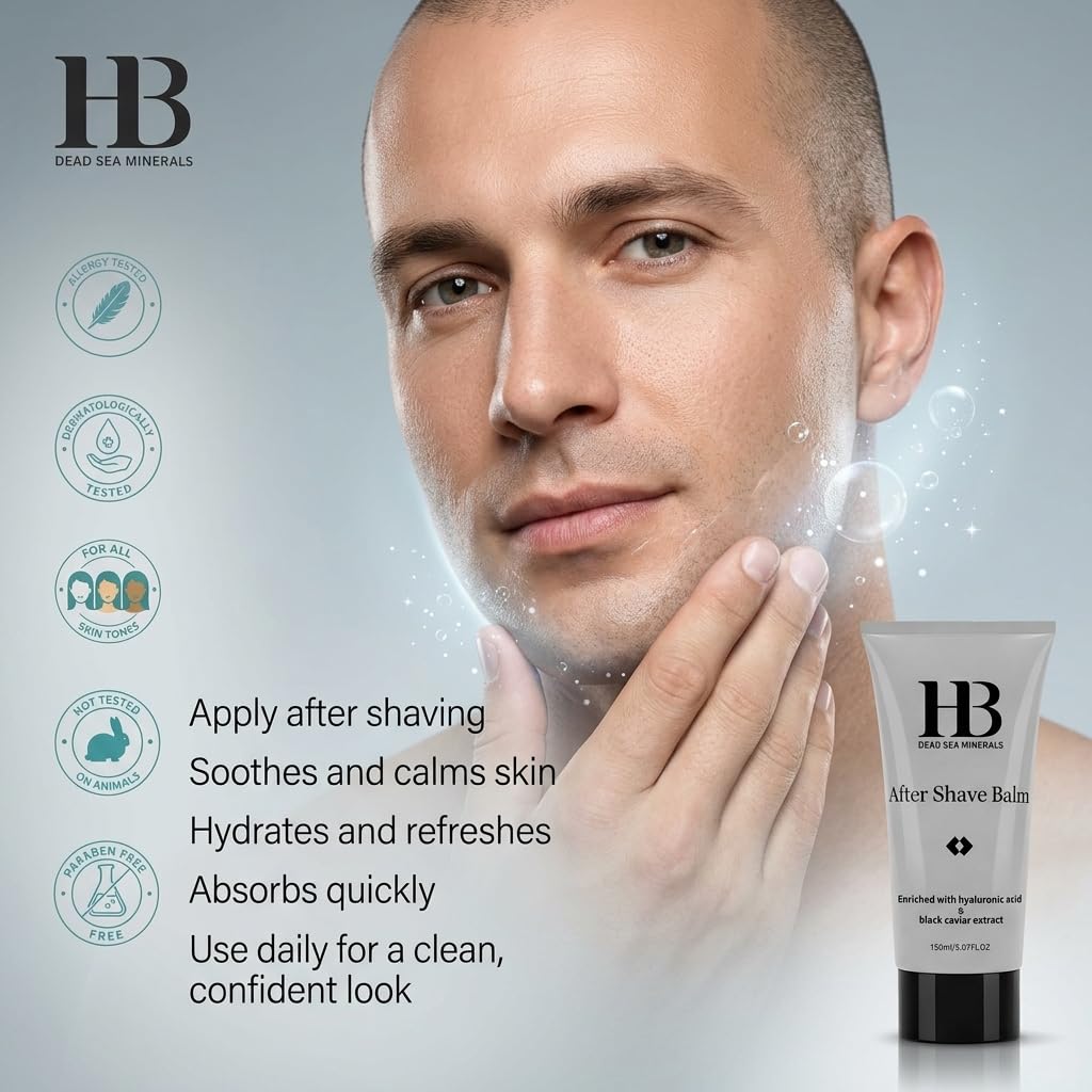 After Shave Balm for Men with Hyaluronic Acid & Black Caviar - Soothing Hydrating Post-Shave Moisturizer, Lightweight, Non-Greasy, 150ml Beauty and Personal Care H&B