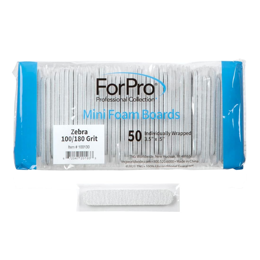 ForPro Professional Collection Mini Foam Board, Zebra, 100/180 Grit, Double-Sided Manicure Nail File, Individually-Wrapped, 3.5” L x .5” W, 50-Count Beauty & Personal Care ForPro Professional Collection