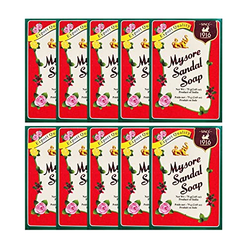 Mysore Sandal Soaps Pack of 10 (75 gr. Bars) Beauty & Personal Care Mysore Sandal