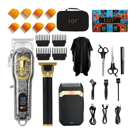 EWKYLSEM Razors Three-Piece Electric Hair Trimmer Set, USB Charging LED Smart Display Hair Clipper, Electric Carving Scissors, Men's Razor(Gentleman Beauty and Personal Care EWKYLSEM