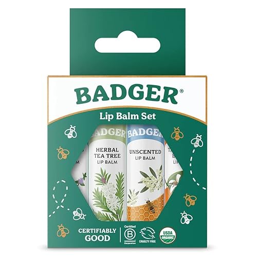 Badger Classic Organic Lip Balm Set - Green Box, Long Lasting Lip Moisturizer Gift Set, Light Silky Texture, All Natural Lip Balm Variety Pack Lip-Set Beauty & Personal Care Badger