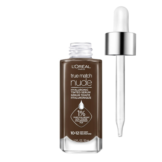 L'Oreal Paris True Match Nude Hyaluronic Tinted Serum Foundation with 1% Hyaluronic acid, Very Deep 10-12, 1 fl. oz.