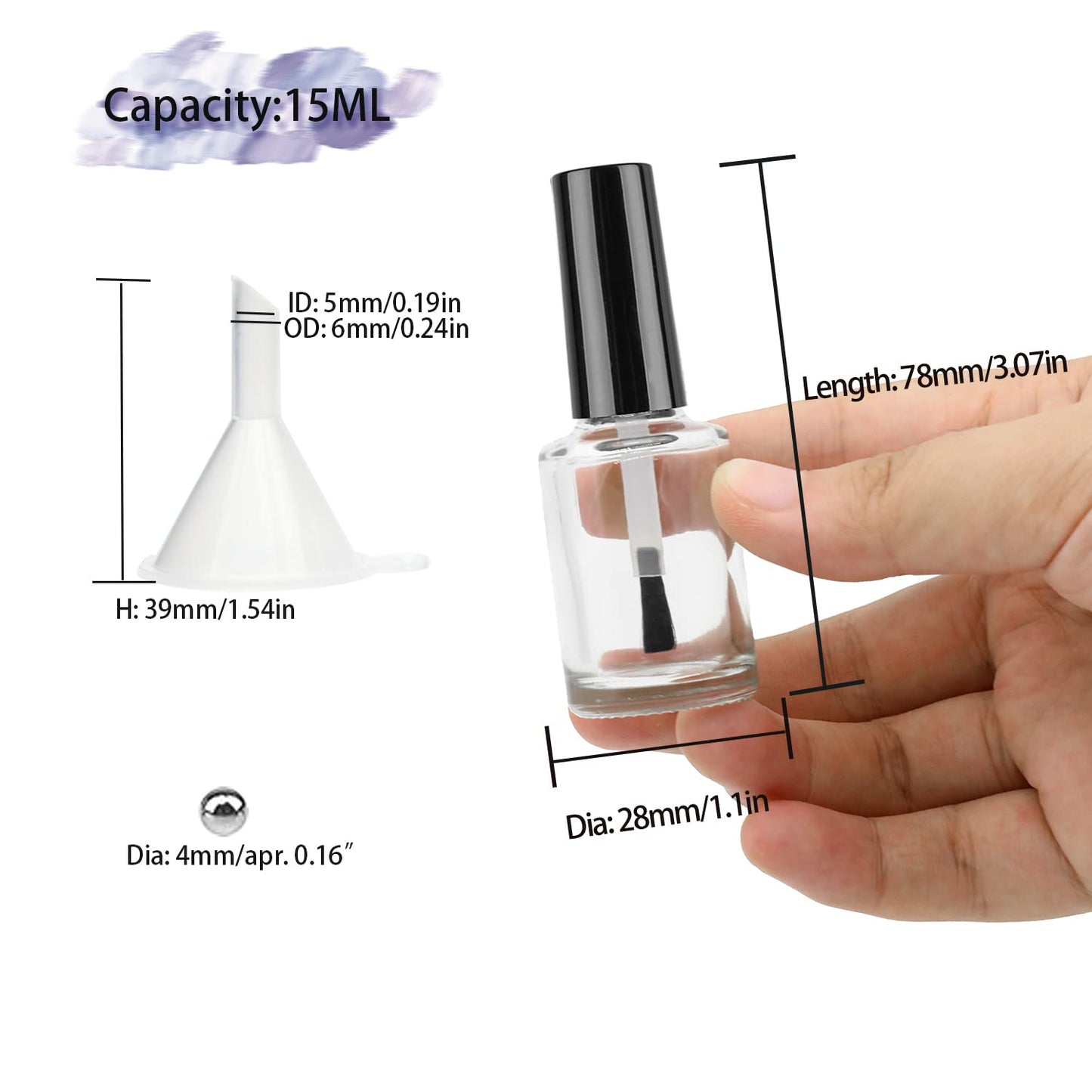 Agidea Empty Nail Polish Bottles with Brush Cap, 15ml Empty Glass Refillable Nail Polish Bottles with Mixing Agitator Balls & Funnels, Pack of 6 Beauty & Personal Care Agidea