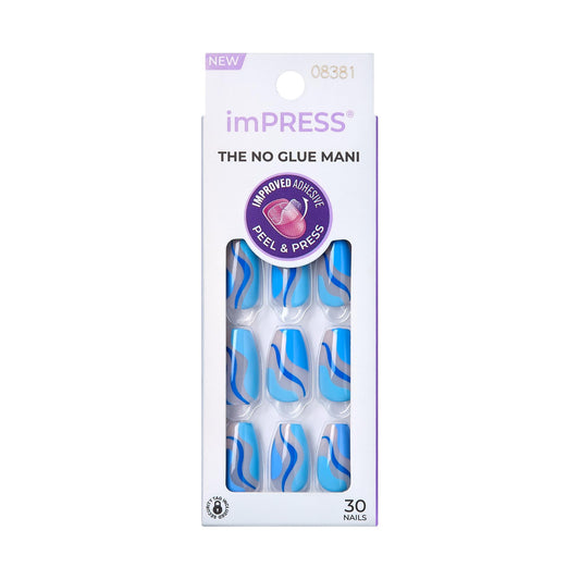 KISS imPRESS No Glue Mani 30 Pcs Press On Nails, Easy Apply, Hassel-Free Removal, Simple Peel & Press, Essential Tools Included, Prep Pad