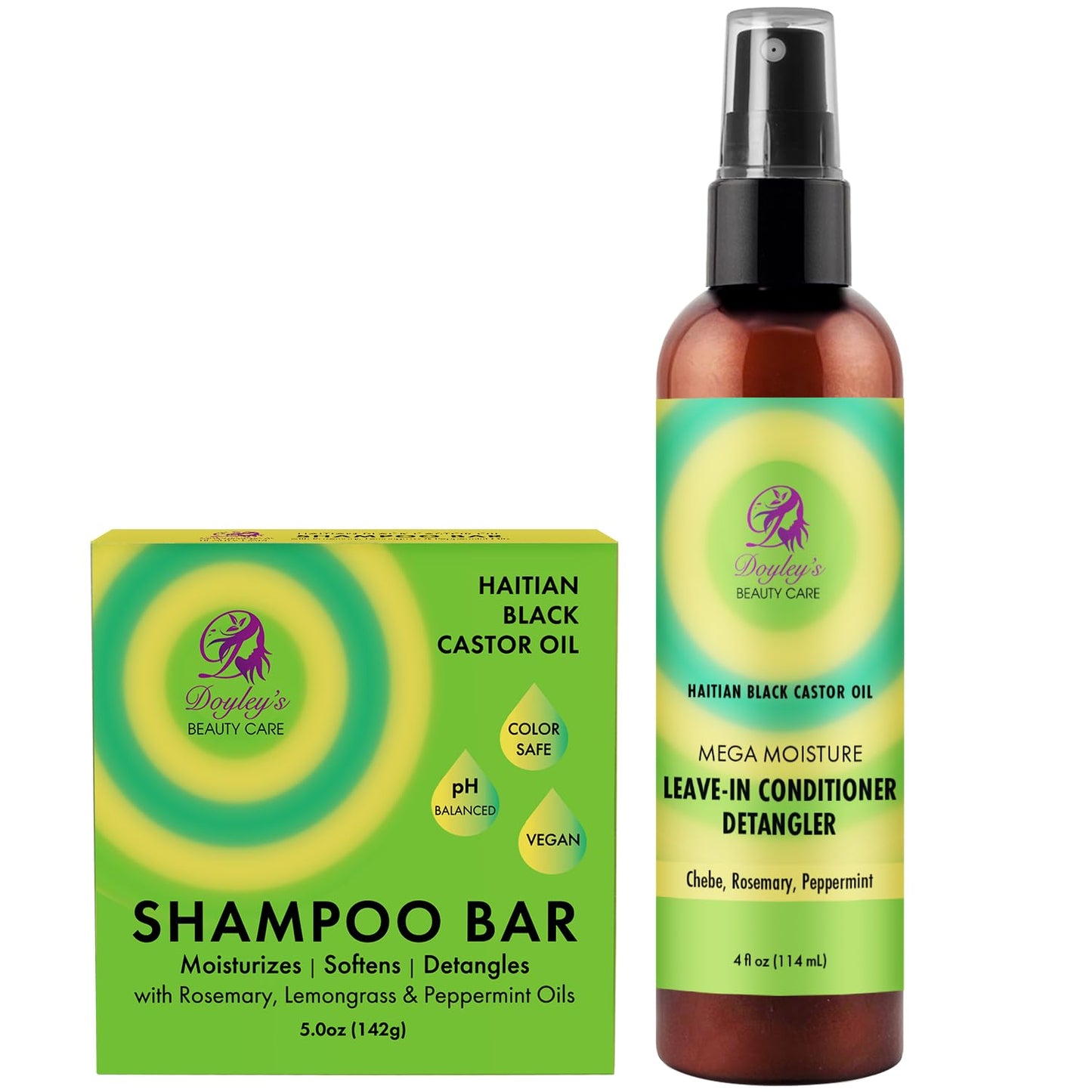 Doyley's Haitian Black Castor Oil Vegan Moisturizing Shampoo Bar 5oz and Mega Moisture Leave-In Conditioner Detangler 4oz Bundle | Hair Growth Beauty & Personal Care Doyley's Beauty Care