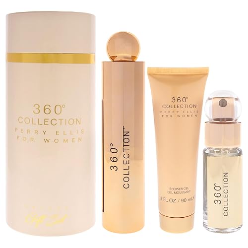 Perry Ellis 360° Collection for Women - 3-Piece Canister Gift Set (3.4 fl oz Eau de Parfum, 3 oz Shower Gel, .25 fl oz EDP Mini Travel Spray) - Beauty & Personal Care Perry Ellis