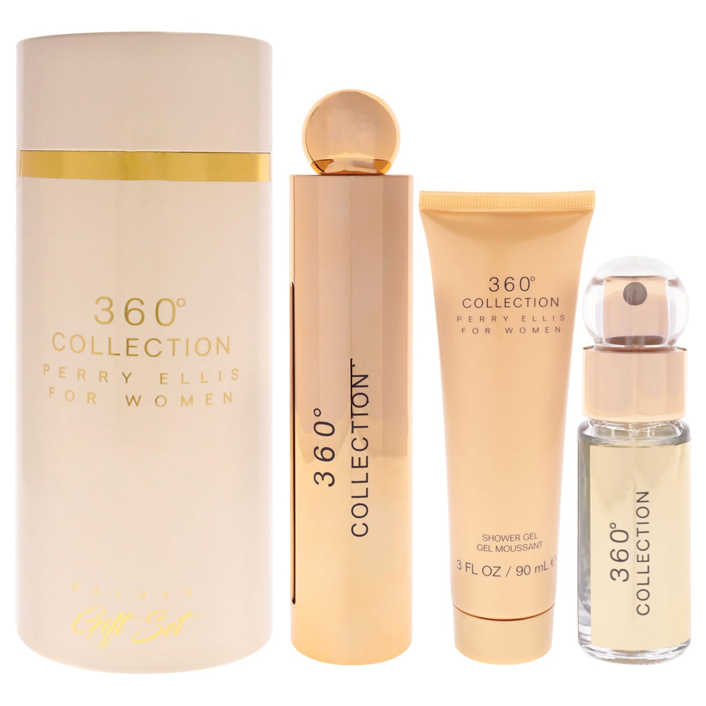 Perry Ellis 360° Collection for Women - 3-Piece Canister Gift Set (3.4 fl oz Eau de Parfum, 3 oz Shower Gel, .25 fl oz EDP Mini Travel Spray) - Beauty & Personal Care Perry Ellis