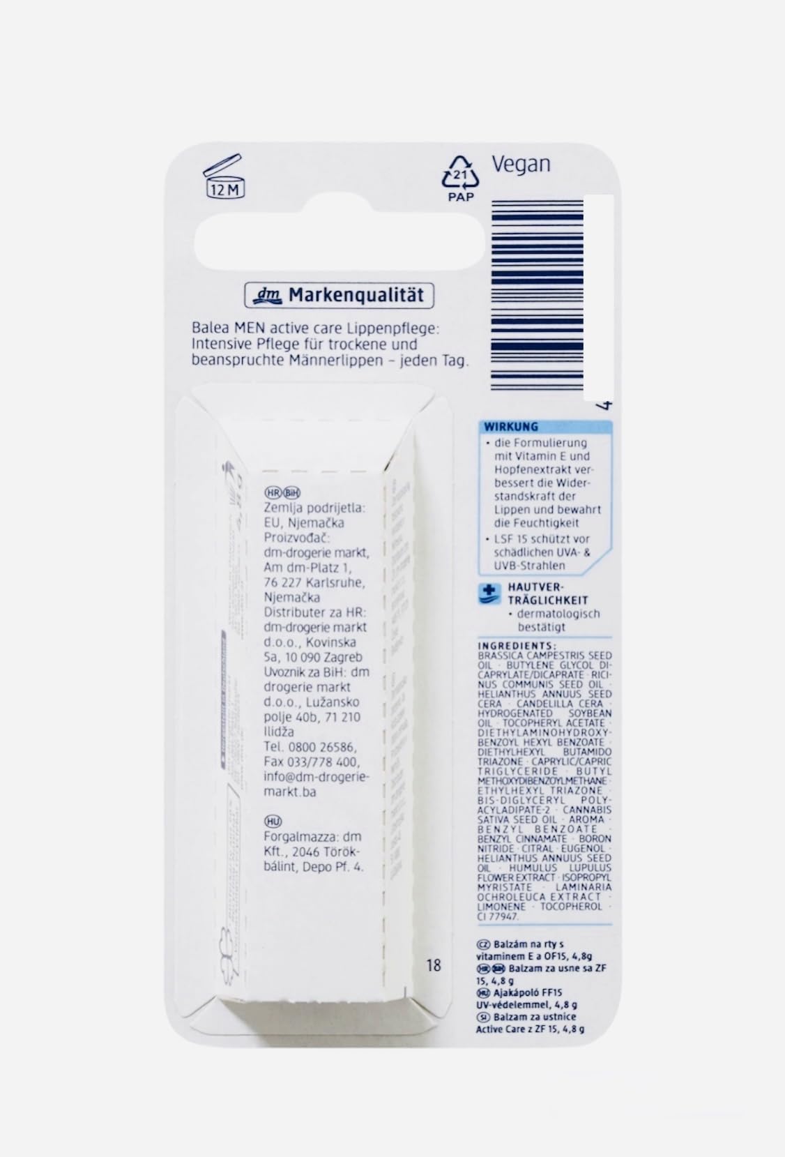Balea MEN lip care active care, 4.8 g (Pack of 2) - German product Beauty and Personal Care Balea
