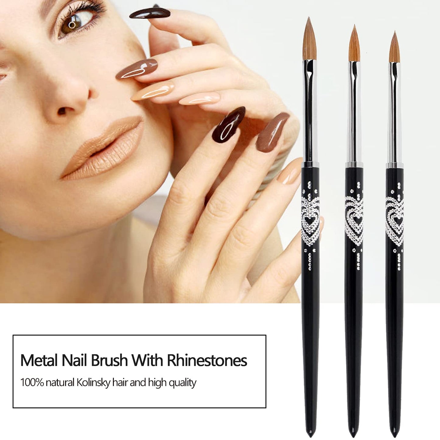 BQAN 3D Kolinsky Nail Art Brush 1Pc #4, Professional nail brushes for acrylic application, Natural Wooden Handle with Rhinestone Design Beauty & Personal Care BQAN