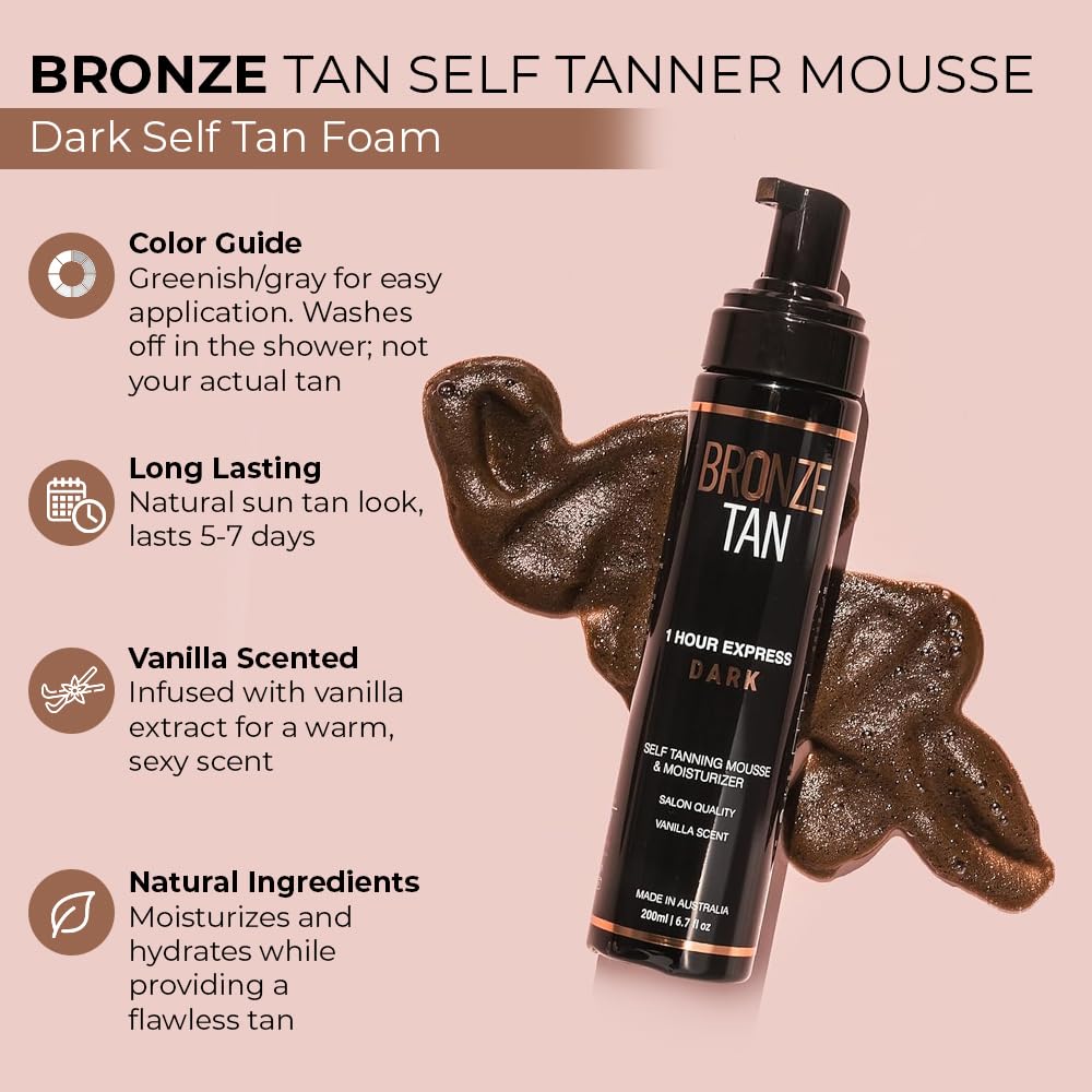 Bronze Tan Self Tanner Mousse Dark Self Tan Foam | Sunless Tanner for all Skin Tones | Salon Quality Fake Tan Vanilla Scented Best Sellers (200 ml Beauty & Personal Care Existing Beauty