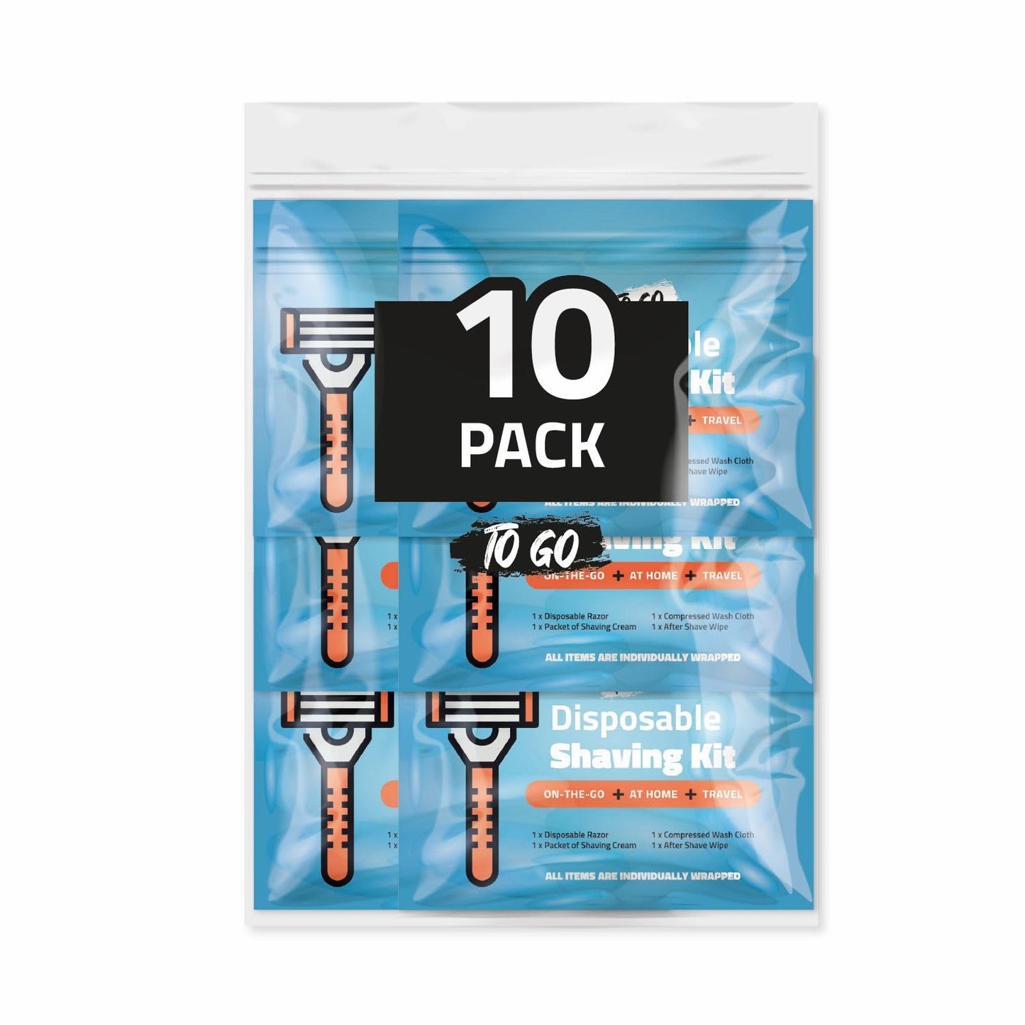 Disposable Compact Shaving Kit (10 Pack) - with Razor, Shaving Cream, Washcloth, and Aftershave Wipe - Travel Ready Grooming Essentials - Perfect Beauty and Personal Care pH Advantage