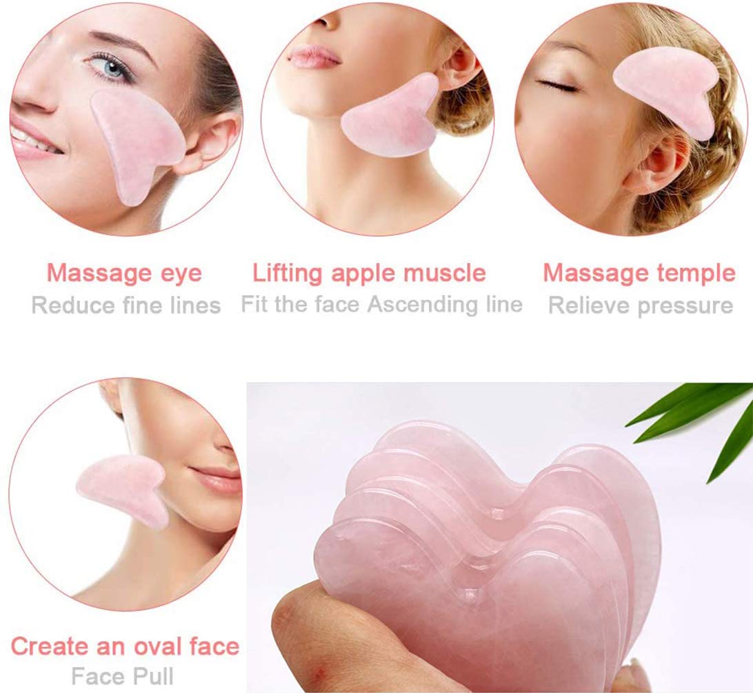 Gua Sha Massage Tool - 100% Natural Rose Quartz Heart Shape Jade Gua Sha Facial Tools for SPA Acupuncture Therapy Trigger Point Treatment, Gua Sha Beauty & Personal Care YY-INNOV