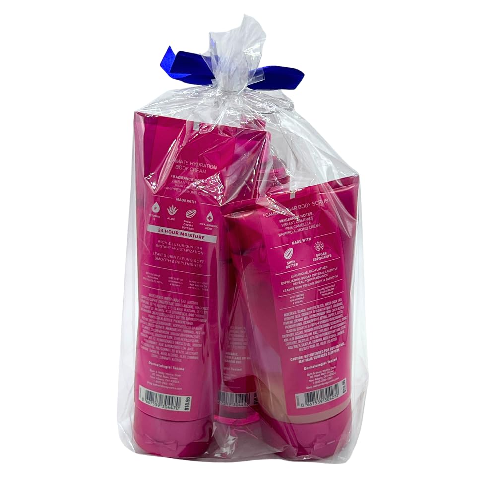 Bath & Body Works PERFECT IN PINK Fine Fragrance Mist, Ultimate Hydration Body Cream & Foaming Sugar Body Scrub 3-piece Gift Set with a Blue Bow Beauty and Personal Care Bath & Body Works