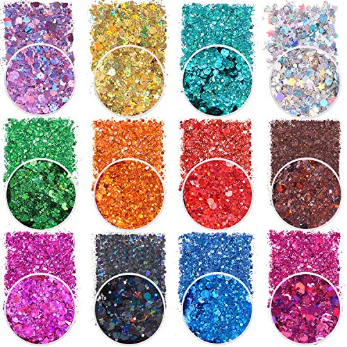 Estanoite 24 Color Sequins & Fine Glitter Mix - Holographic Glitter Flakes for Face, Body, Eye, Hair & Nail Art Beauty & Personal Care Estanoite