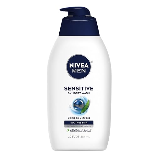 NIVEA MEN Sensitive Body Wash with Bamboo Extract, Moisturizing Body Wash for Sensitive Skin, Soap Free Shower Gel for Men with No Drying Alcohol, 30 Beauty & Personal Care NIVEA MEN