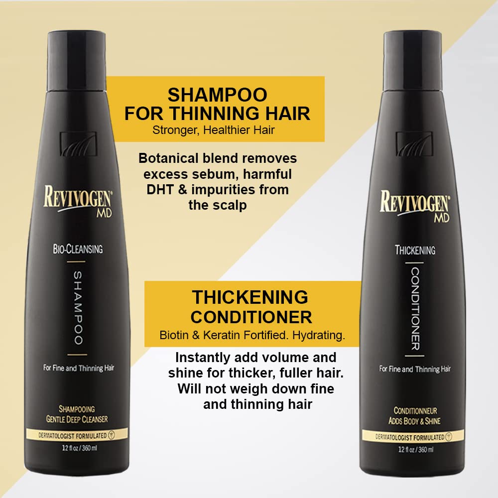 Revivogen MD Bio Cleansing Shampoo & Thickening Conditioner Duo Set for fine, thinning hair create volume, cleanse DHT, nourish scalp for healthier Beauty & Personal Care Revivogen