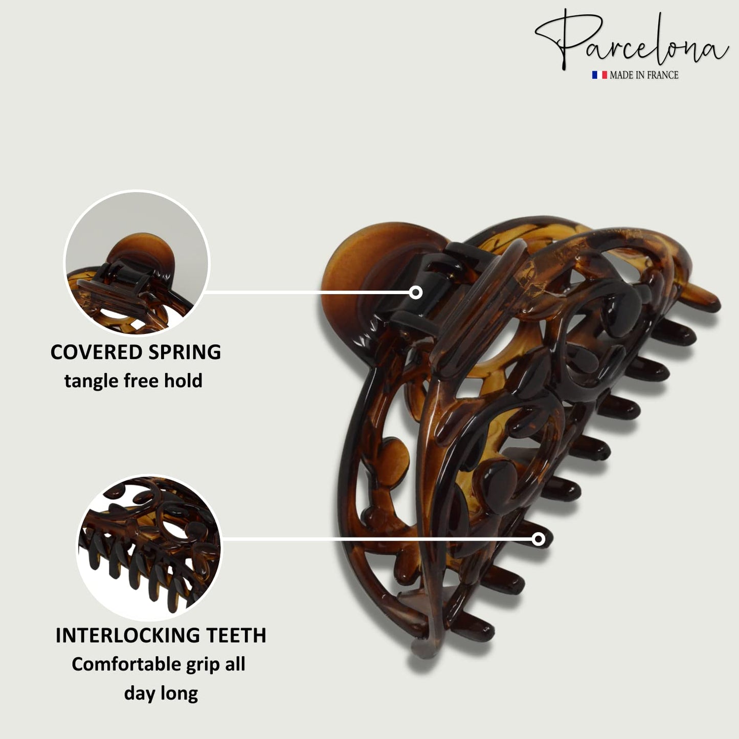 Parcelona French New Jardin Medium 3 1/4 Inch Covered Spring Celluloid Shell Jaw Hair Claw Clip Beauty & Personal Care Parcelona