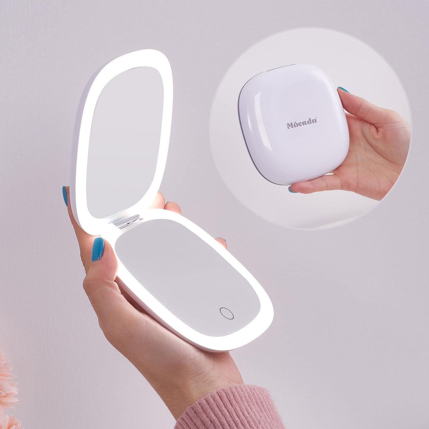 Mocado Compact LED Magnifying Travel Makeup-Mirror - 4 inches 1X/10X Magnification Small Hand Pocket Dimmable Double Sided USB Rechargeable Touch Beauty & Personal Care Mocado