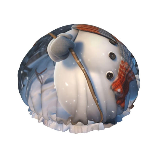 Hardworking Snowman Shower Cap For Women Reusable Double Layers Bathing Bath Cap Hair Caps Waterproof Elastic Band Ladies Spa Salon Shower Hat Hair Beauty and Personal Care GDSHJKLW