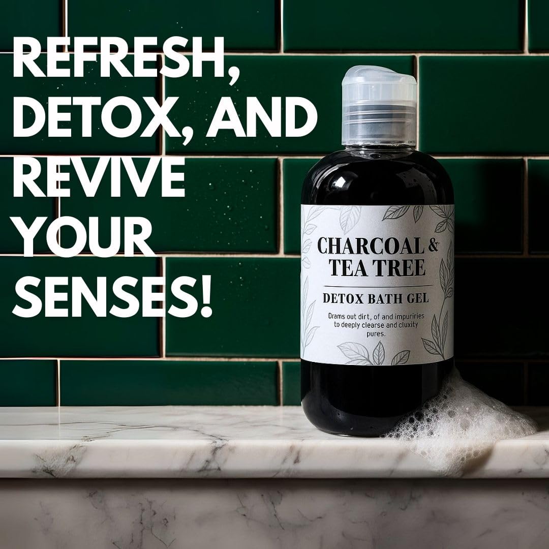 Nature Skin Shop Charcoal & Tea Tree Body Wash, Detoxifying Cleanser for Body Acne, Oily Skin & Clogged Pores, with Organic Ingredients, Sulfate-Free Beauty & Personal Care Nature Skin Shop