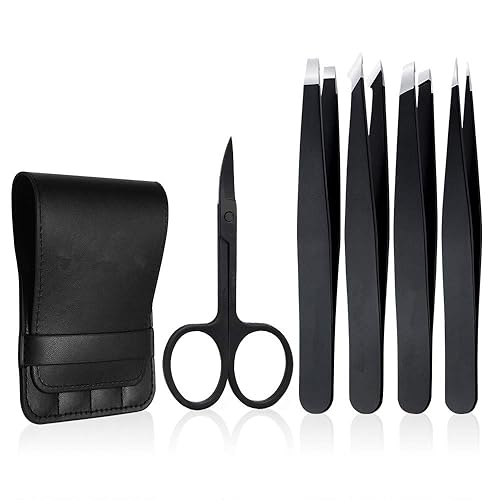 Tweezers Set 5-Piece - Professional Stainless Steel Tweezers with Curved Scissors, Best Precision Tweezer for Eyebrows, Splinter & Ingrown Hair Beauty & Personal Care Cutygirl